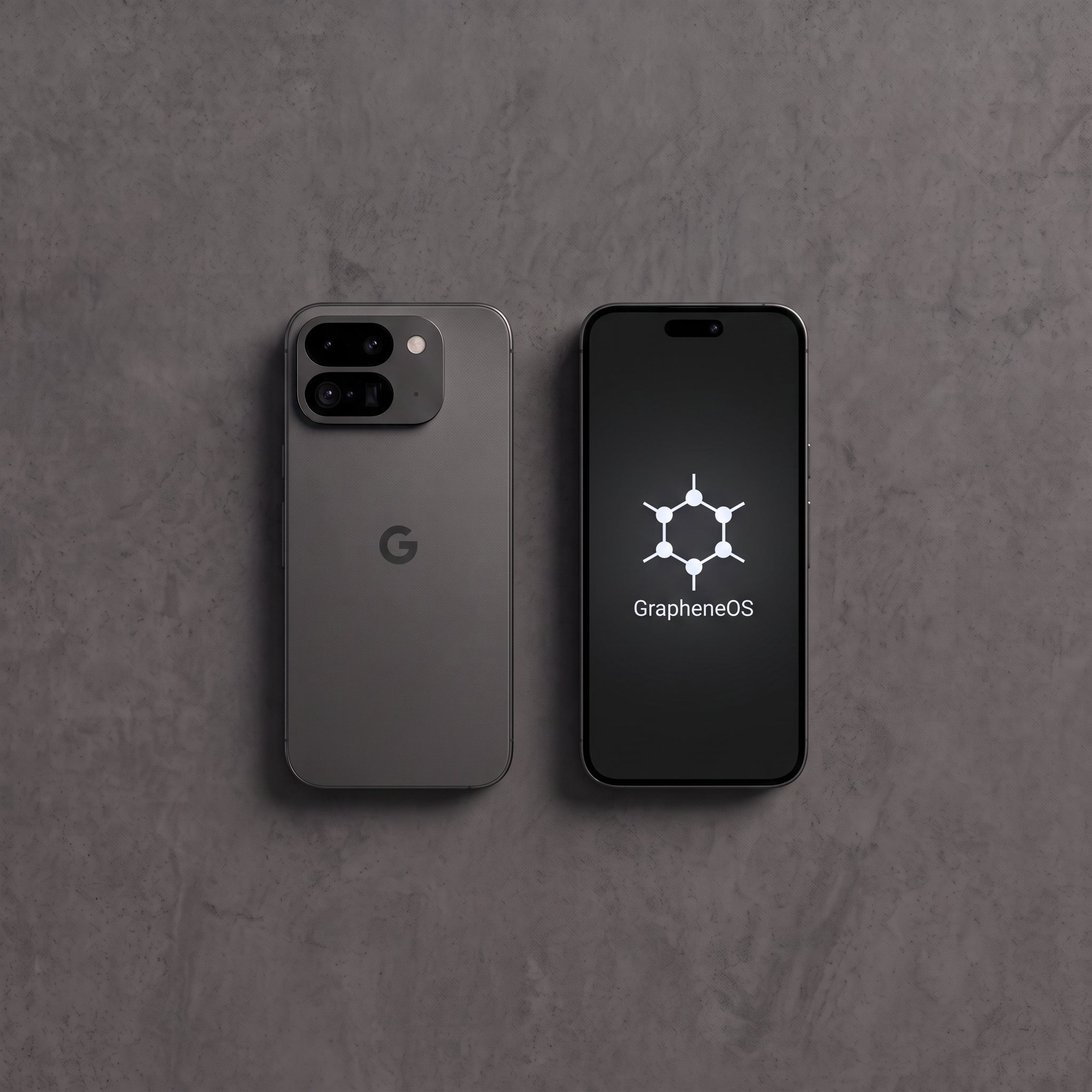 A Google Pixel 9 Pro pre-configured with GrapheneOS, shown front and back